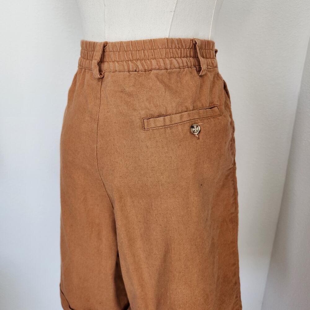 Vintage 90s Rust Orange Linen High Waisted Pleated Mom Shorts Rafaella S - Picture 2 of 11